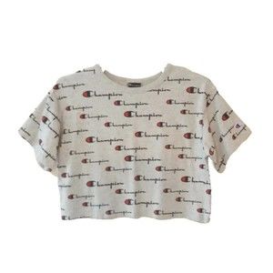 Women's Champion Logo Short Sleeve Cropped T Shirt Size Large